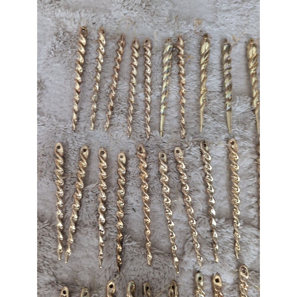 Vtg Hard Plastic Icicle Ornaments Gold 64 Christmas Dangling Spiral - Picture 5 of 6